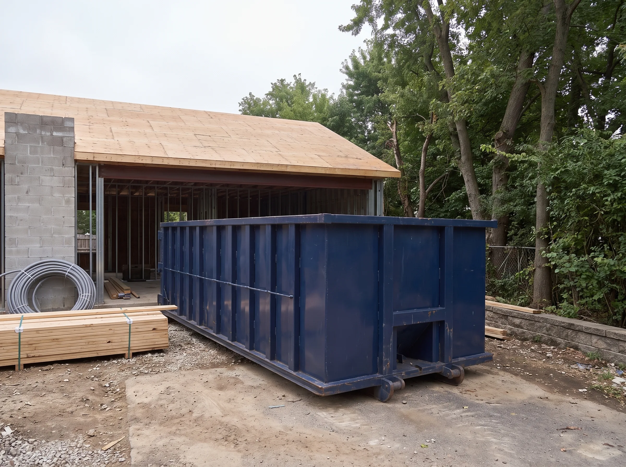 Roll-off dumpster being loaded in Rhode Island