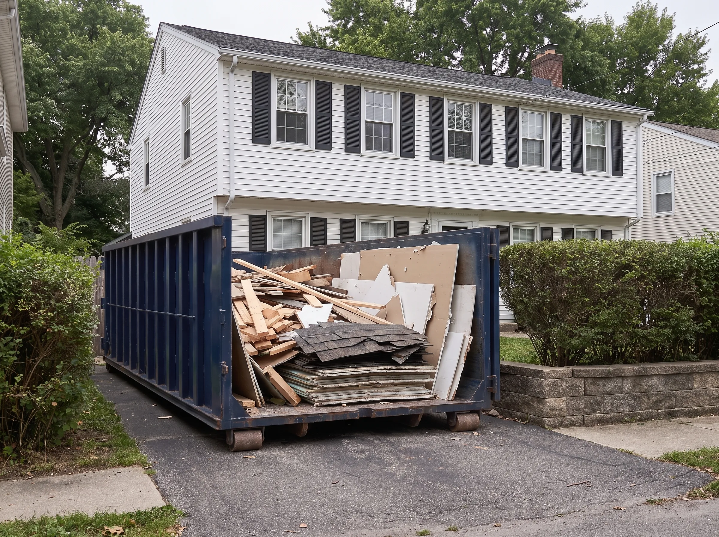 Roll-off dumpster being loaded in Bristol County, RI